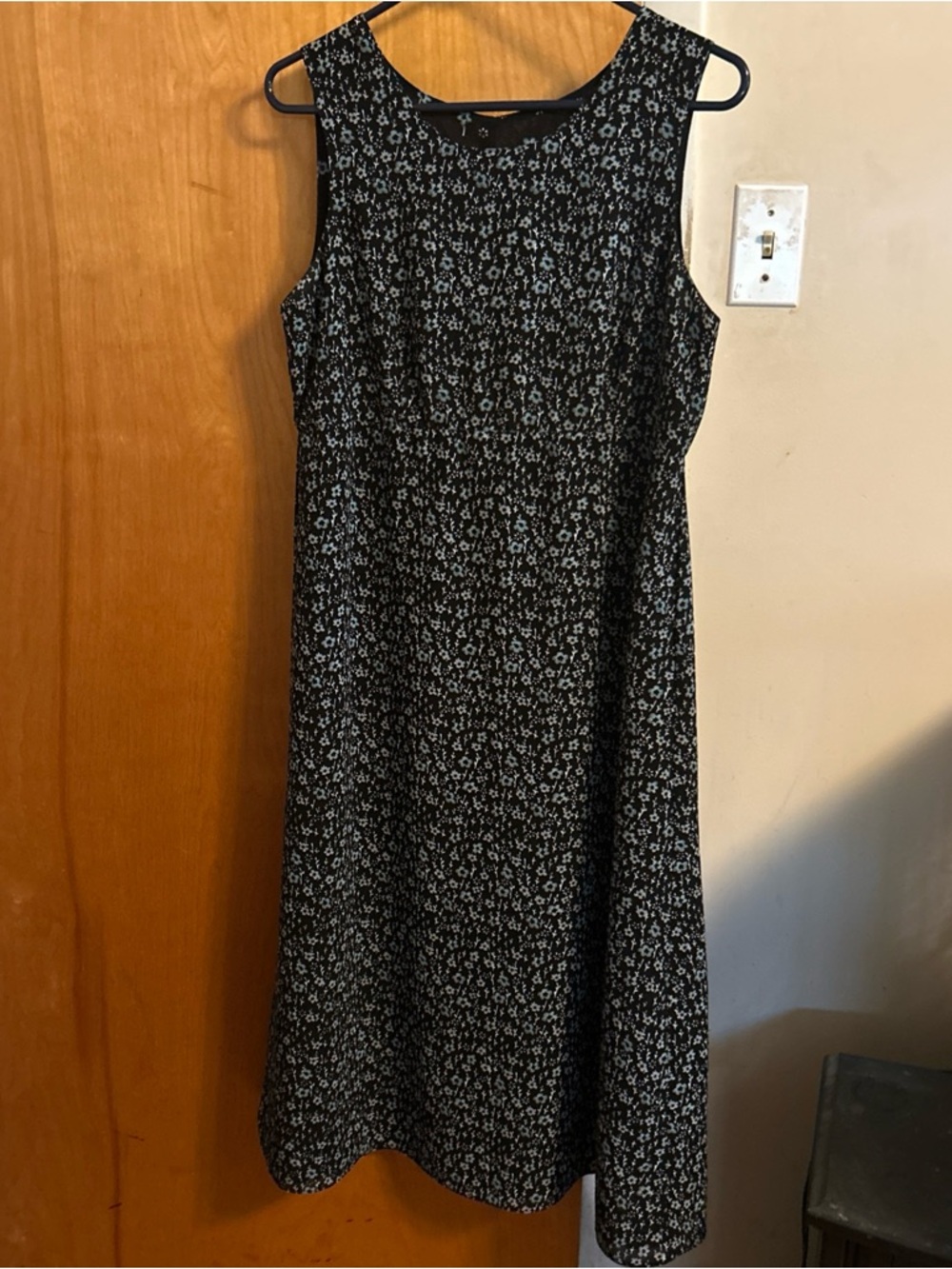 Sleeveless Navy Blue Floral Reversible  A-Line Dress
